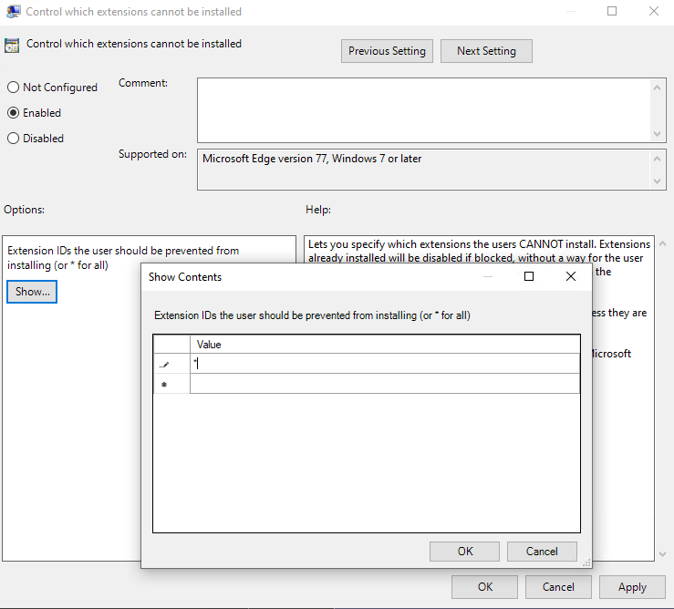 Use group policy to control which extensions can't be installed.