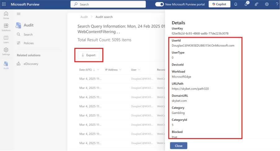 Screenshot showing detailed view of URL navigation record