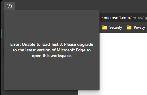 Unable to load error message for workspaces