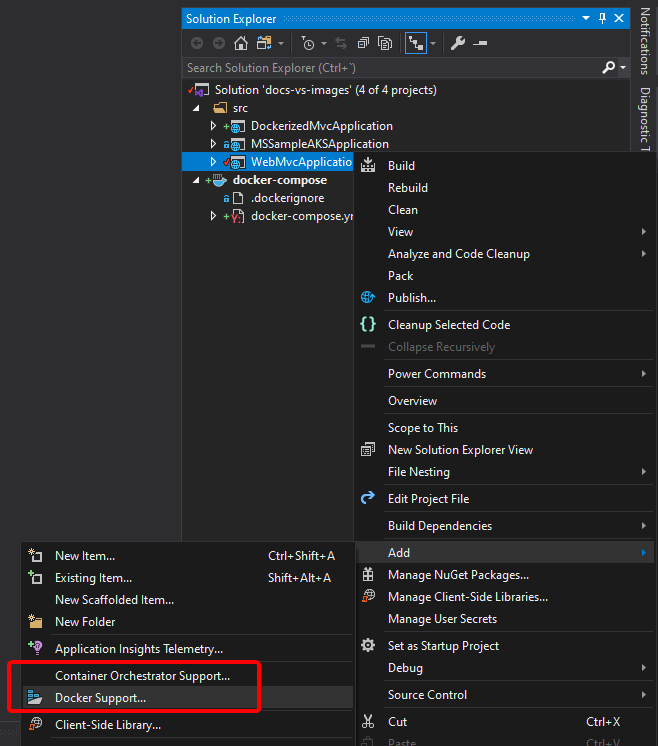 Add Docker Support menu option in Visual Studio