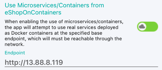 User settings exposed by the eShopOnContainers multi-platform app.