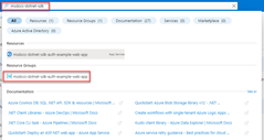 A screenshot showing how to use the top search box in the Azure portal to locate and navigate to the resource group you want to assign roles (permissions) to.