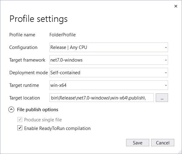 The Visual Studio Profile settings