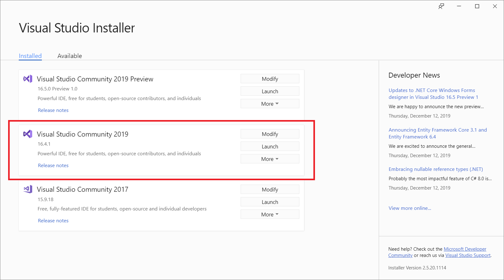 Update or modify Visual Studio