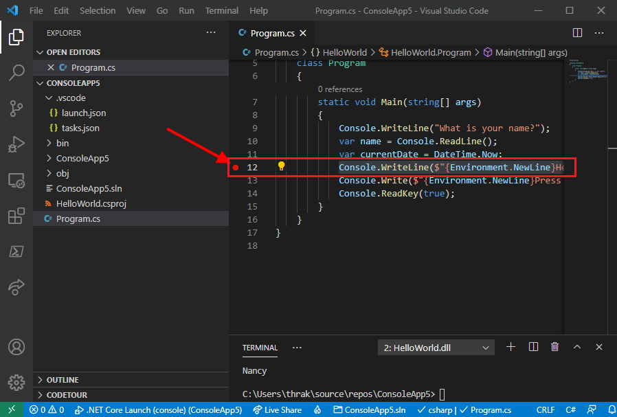 debug-a-net-console-application-using-visual-studio-code-net-microsoft-learn