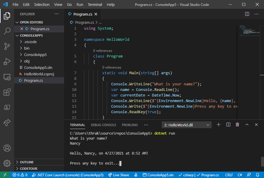 Get started with C# and .NET in Visual Studio Code