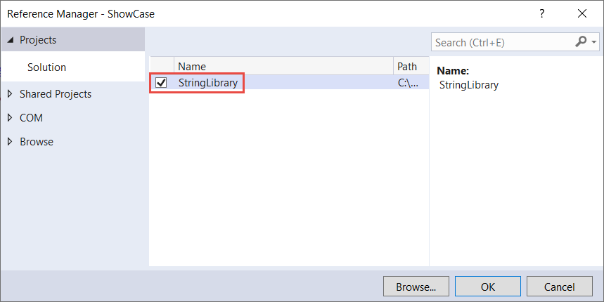 Reference Manager dialog with StringLibrary selected
