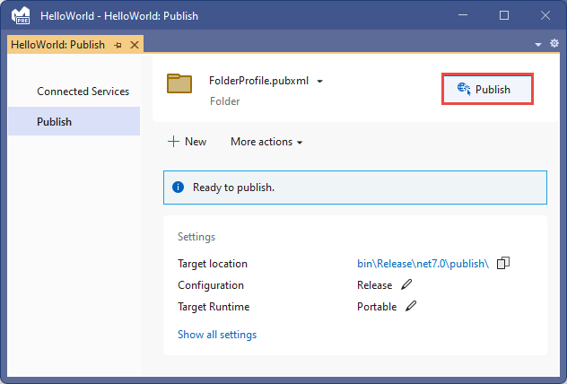 Visual Studio Publish window