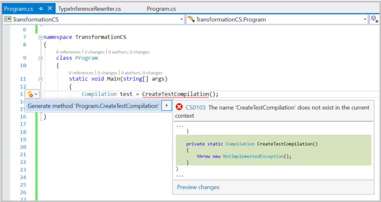 C# Generate method from usage