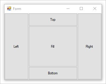 A windows form demonstrating the different dock modes for a control