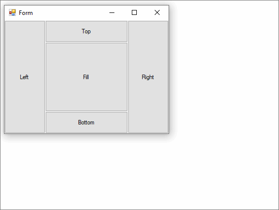 Animation showing how A Windows Form with buttons docked in all positions is resized.