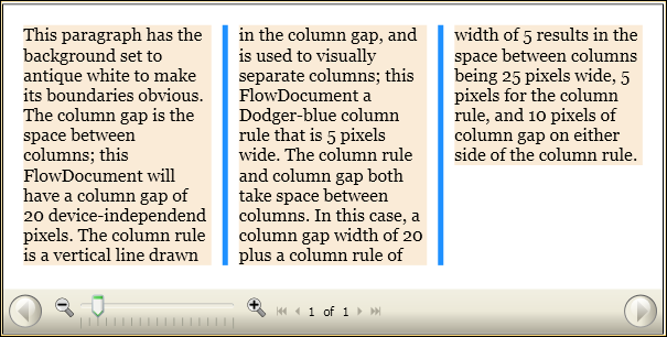 Screenshot that shows the FlowDocument Intra Column attribute.