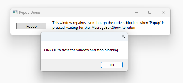 Screenshot that shows a MessageBox with an OK button