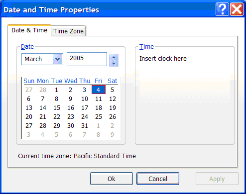 Recreated Date and Time Properties dialog box