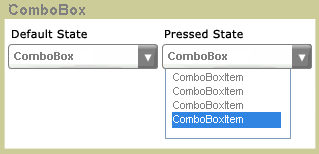 Combo boxes in default and pressed states