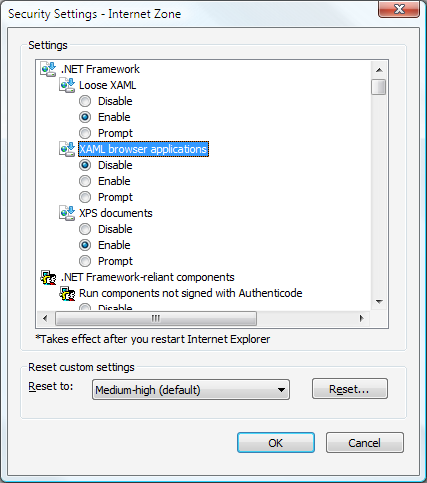 Screenshot that shows the Security Settings dialog box.
