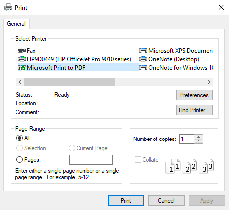 A print dialog box shown from a WPF application.