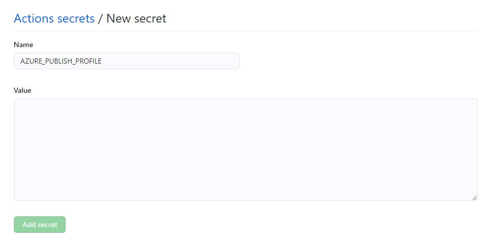 GitHub / Settings / Secret: Add new repository secret