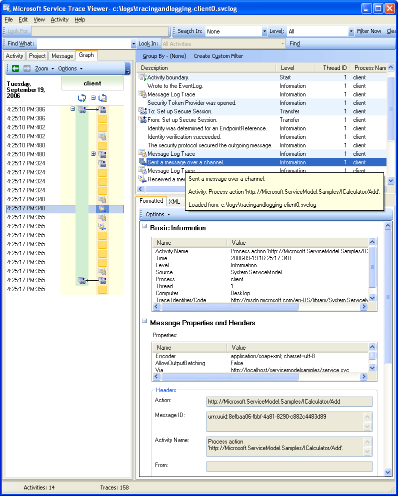 Screenshot of Trace Viewer showing a list of traces for the Process Action activity