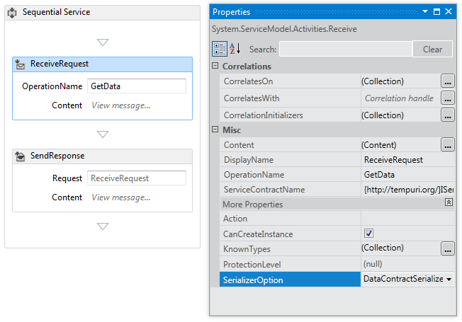 Setting the SerializerOption property in the Properties Window.