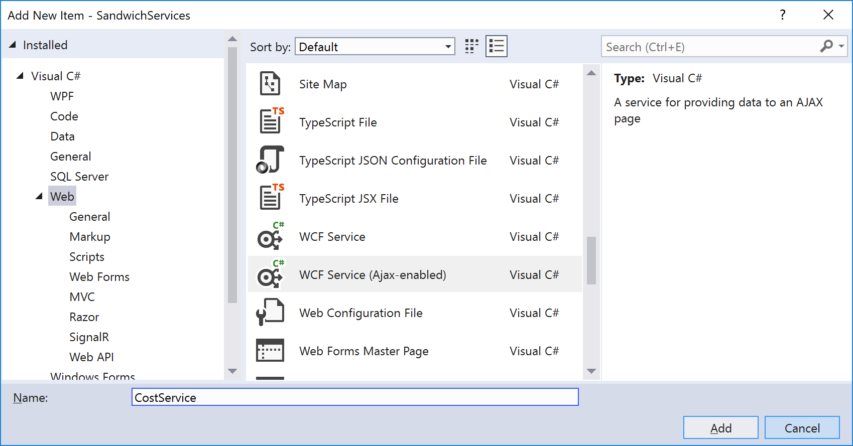 WCF Service (AJAX-enabled) item template in Visual Studio