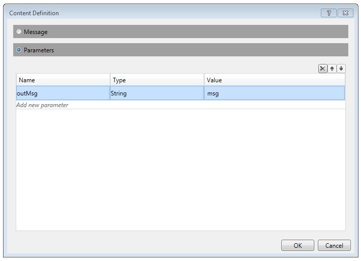 Screenshot that shows how to add the outMsg parameter.