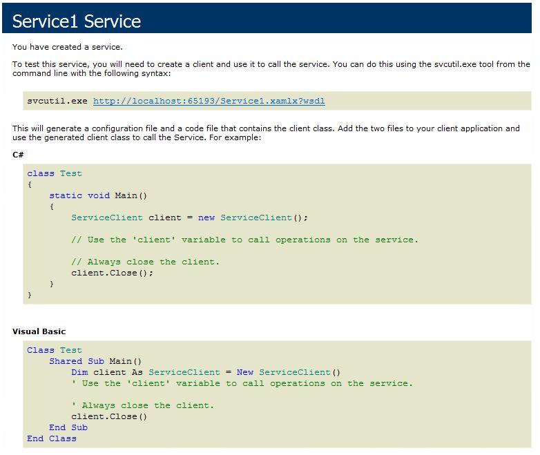 Screenshot that shows the WCF Service Help Page.