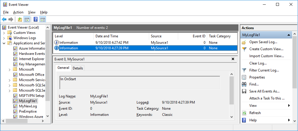 Use the Event Viewer to see the event log entries