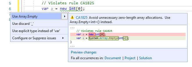 Code fix for CA1825 - use array empty