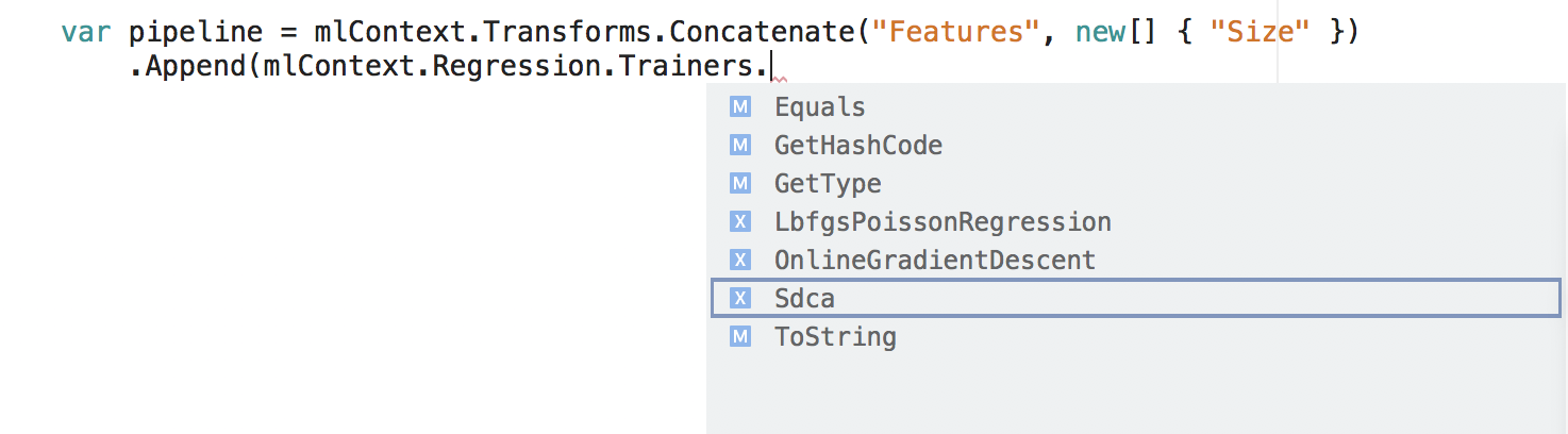Intellisense for Regression Trainers