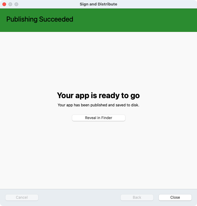 Screenshot of publishing being complete.