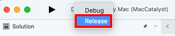 Select the release configuration in Visual Studio for Mac.
