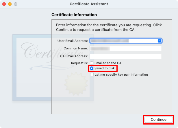 Certificate assistant dialog.