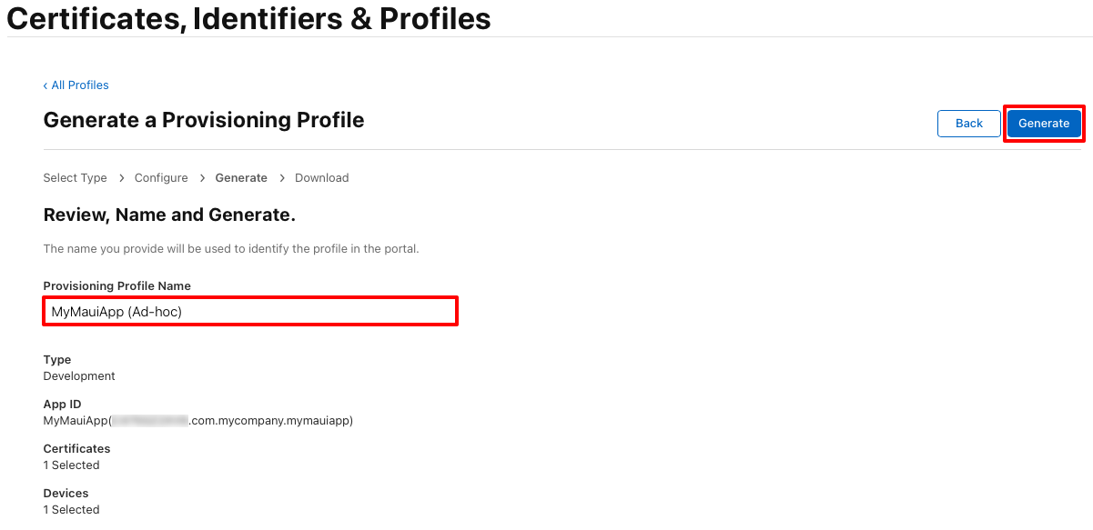 Generate the provisioning profile.