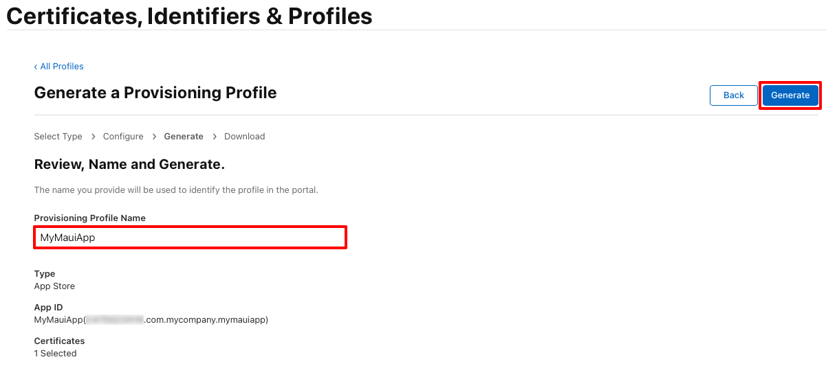 Generate the provisioning profile.