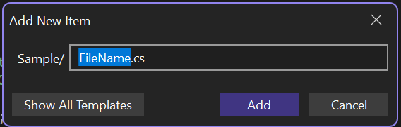 Add New Item dialog with the Show all templates button highlighted.