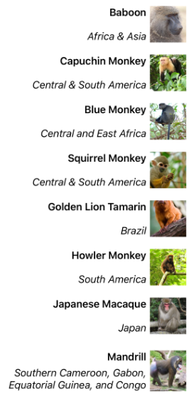 Screenshot of a CollectionView right-to-left vertical list layout.