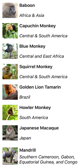Screenshot of CollectionView vertical list layout.