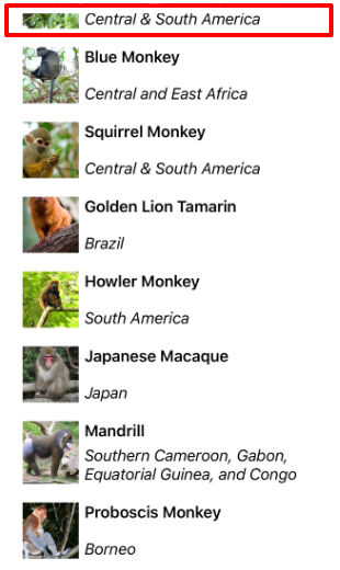 Screenshot of a CollectionView vertical list with center snap points.