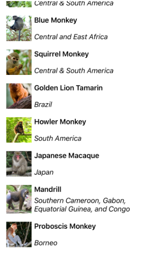 Screenshot of a CollectionView vertical list without snap points.