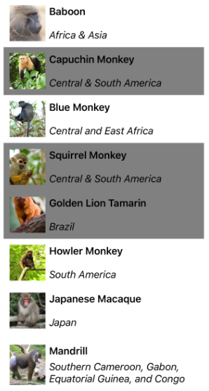 Screenshot of a CollectionView vertical list with multiple preselection.