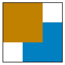 Screenshot of the two overlapping rectangles, using the DestinationOver blend mode.