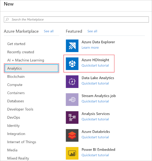 Create HDInsight resource from Azure portal