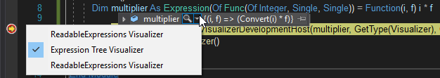 Screenshot of the user opening visualizers from Visual Studio.