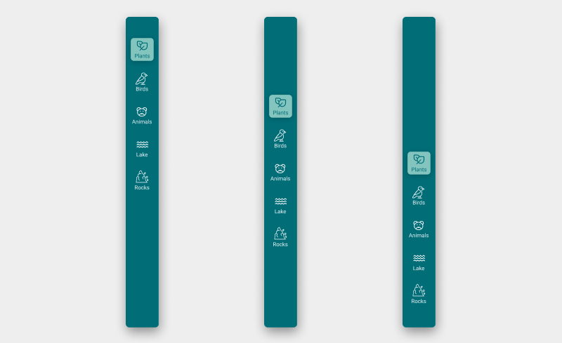 Navigation Rail with three variants aligned – top, center, and bottom