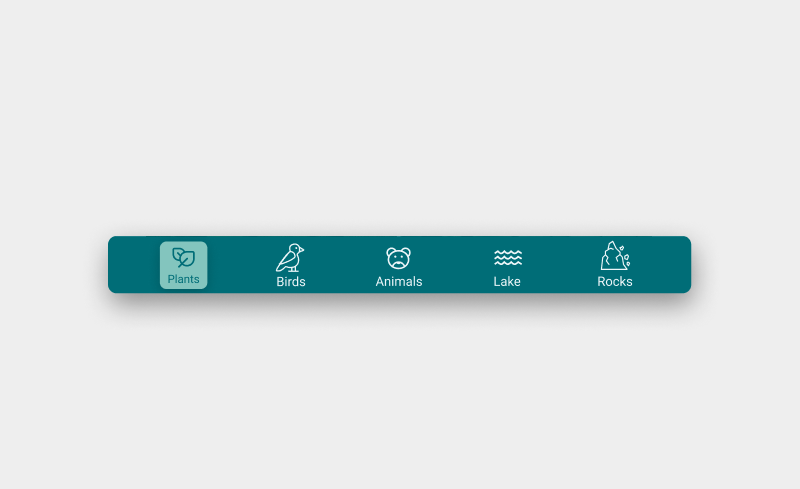 Example bottom navigation bar with five icon elements