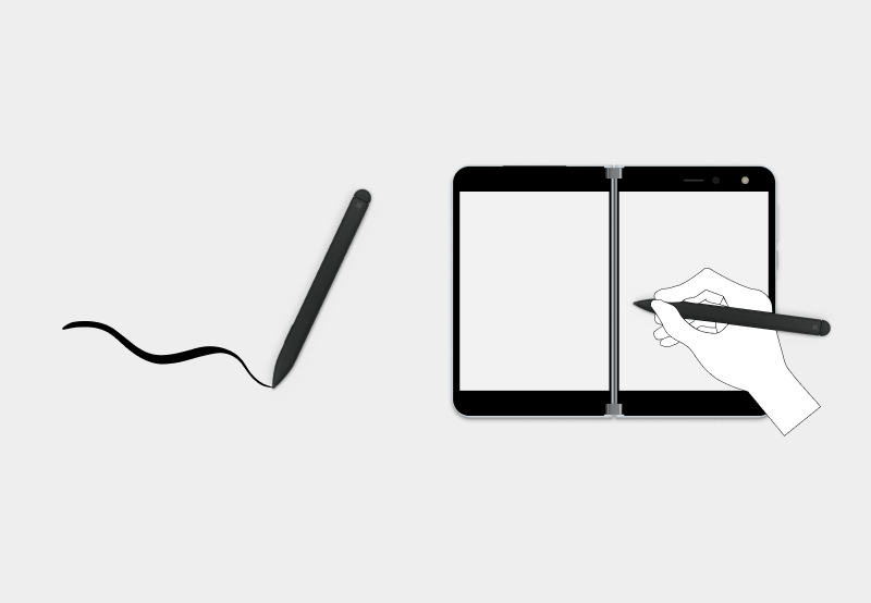 Pen drawing a curve and hand drawing with a pen