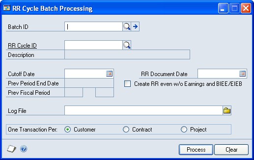 Screenshot of the RR Cycle Batch Processing window.