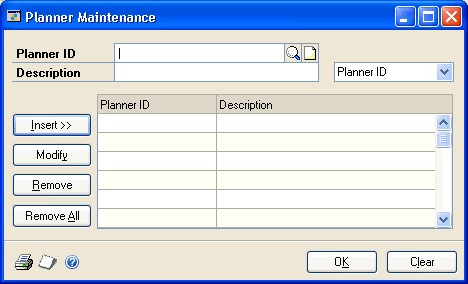 Screenshot that shows the Planner Maintenance window.