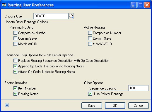 Screenshot of the Routing Preference Defaults window.
